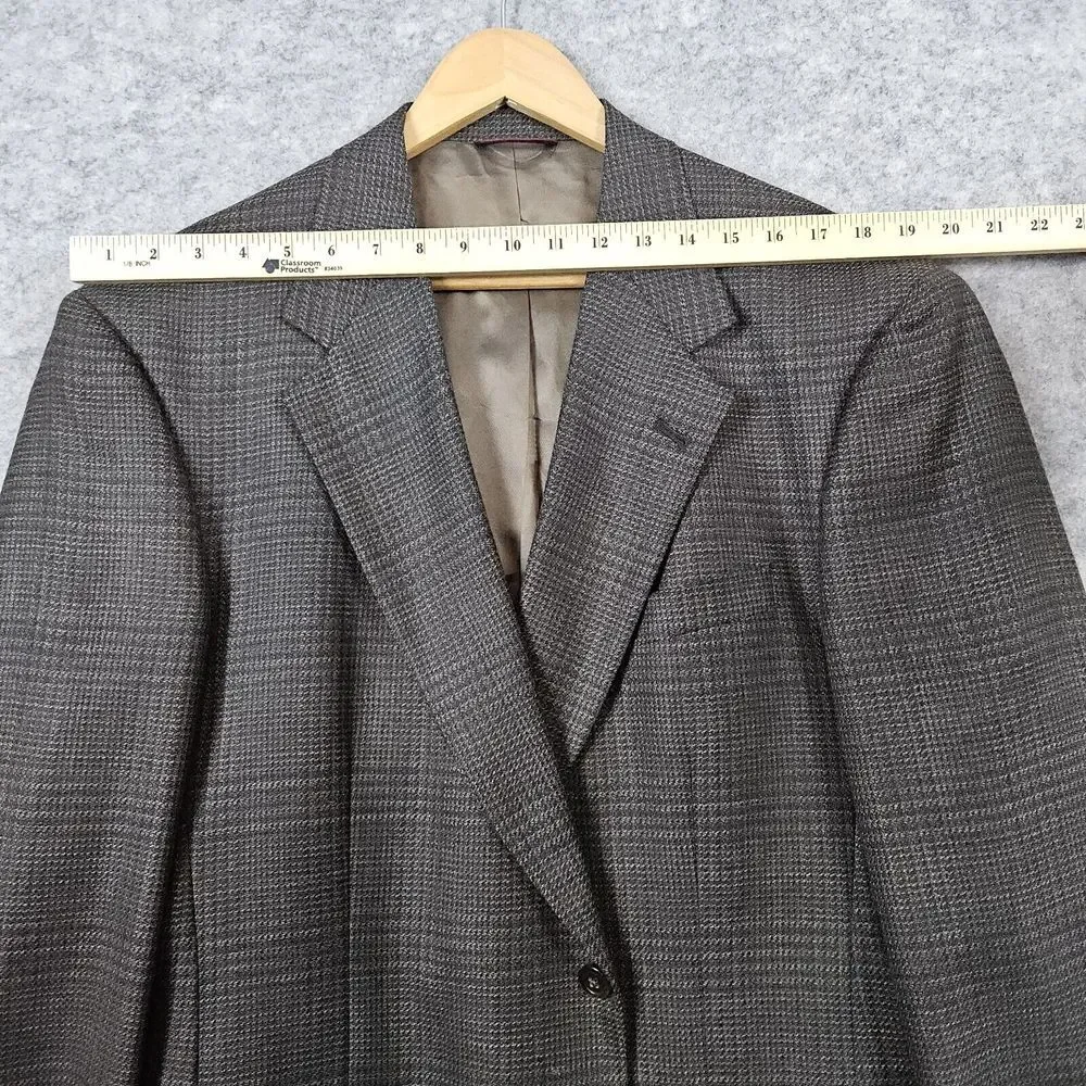 Hart Schaffner & Marx Men's Blazer Size 42L‎ (44) Pure New Wool Brown Windowpane